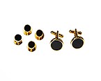 Black with Thin Gold Round Cufflink & Studs