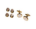 Shell with Thin Gold Round Cufflink & Studs