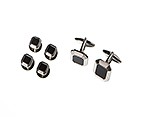 Black with Multi Silver Square Cufflink & Studs