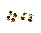 Black with Thick Gold Round Cufflink & Studs